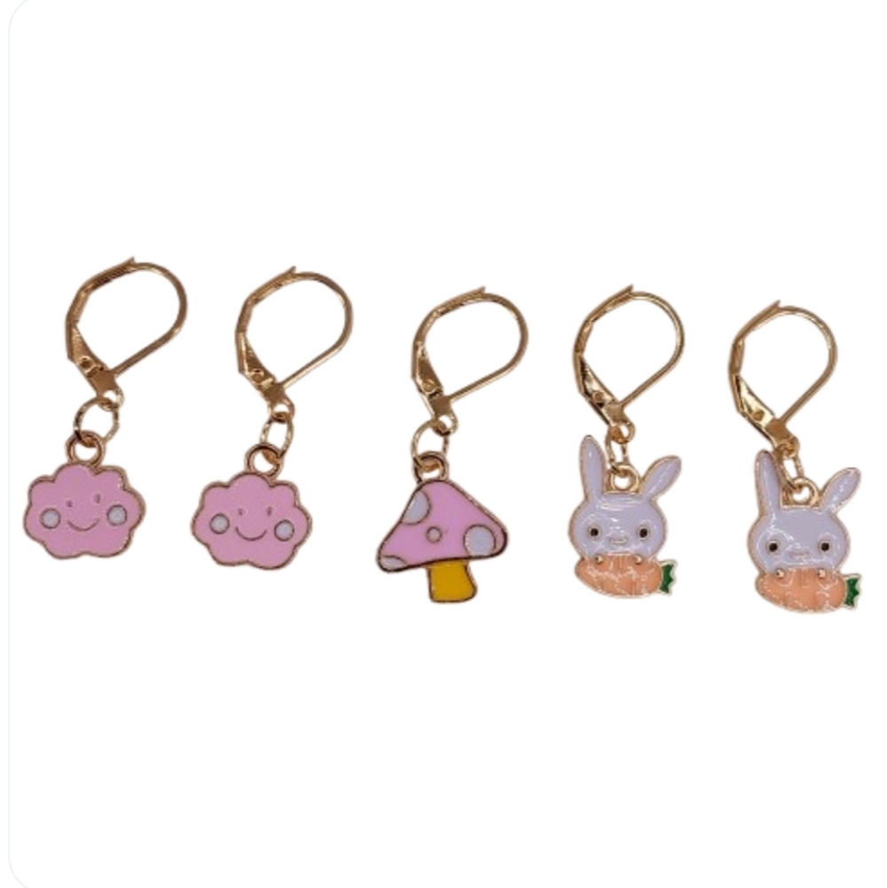 Crochet Stitch Markers Knitting Progress Keepers Leverback Hooks Enamel Charms